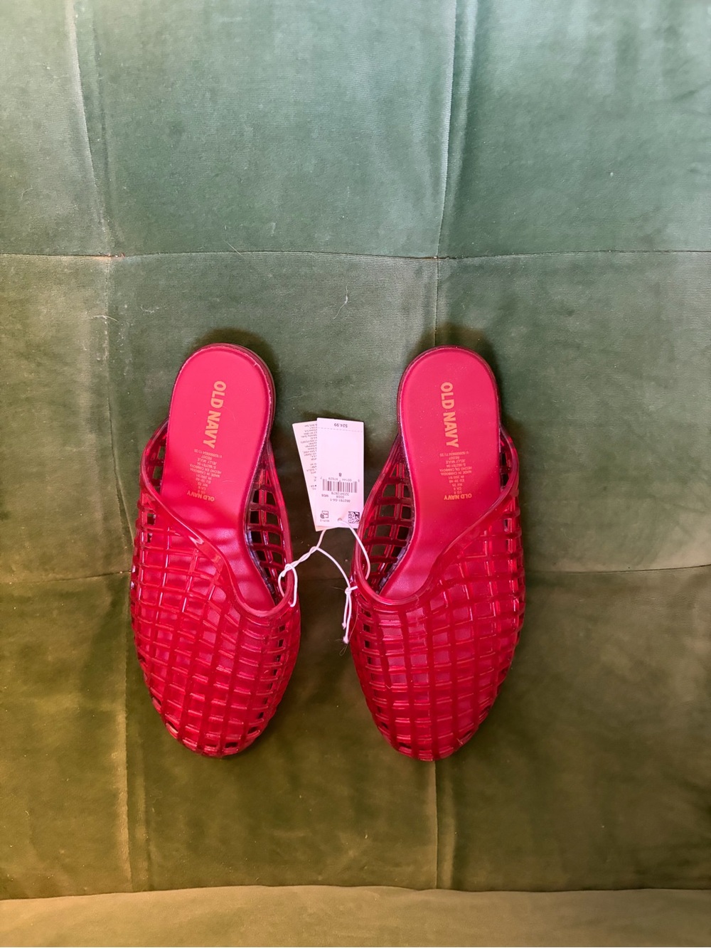 Old Navy Women's Bright Red jelly Woven Mule Slides